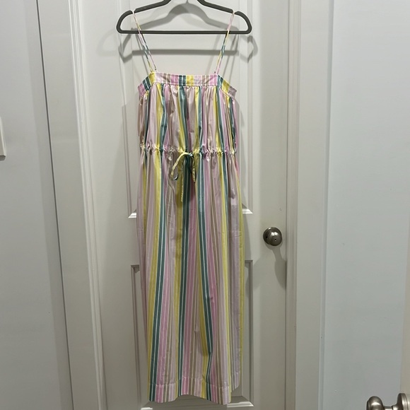 GANNI Striped Cotton-Poplin Spaghetti Strap Midi Dress Sz 32 XXS - Picture 2 of 10